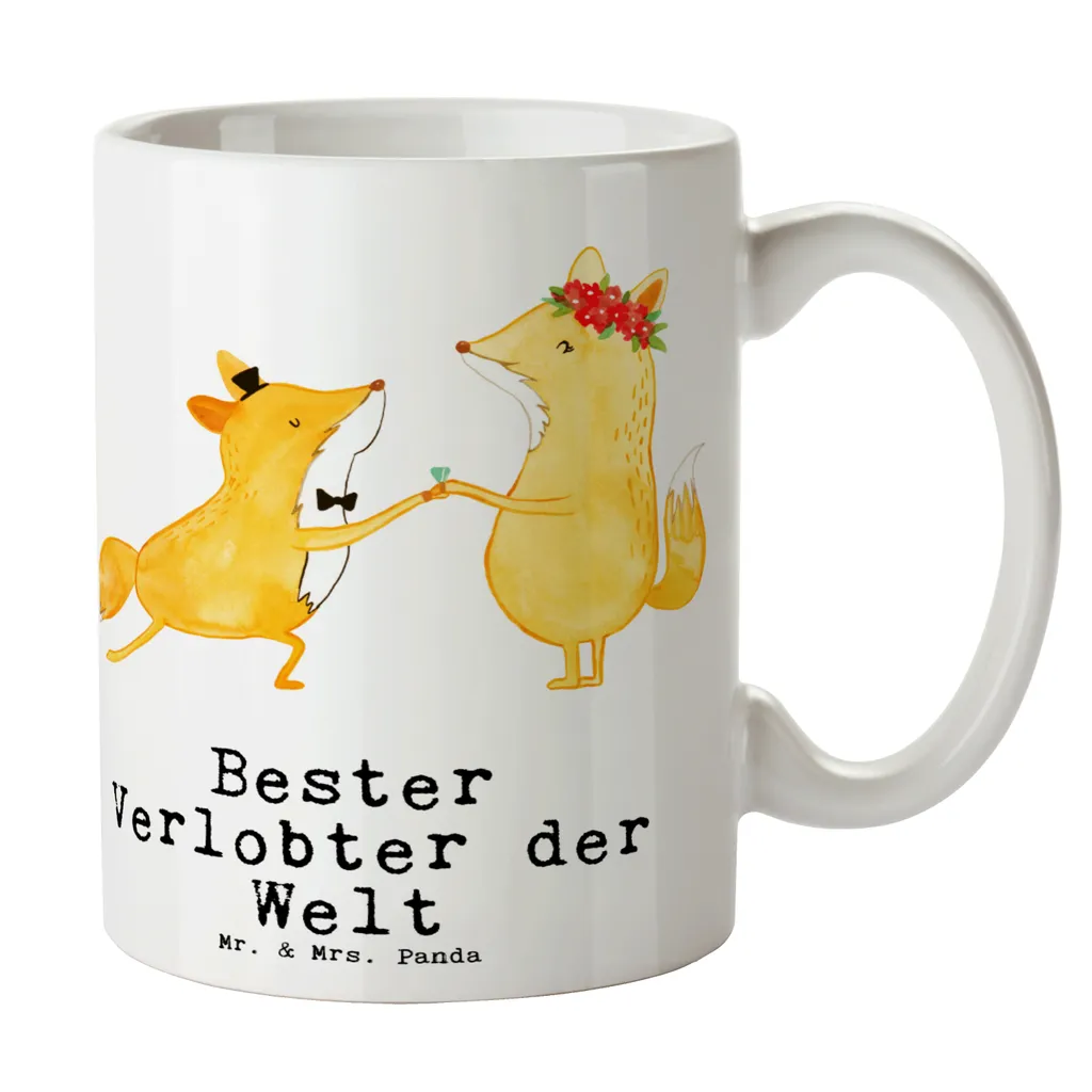 Mr. & Mrs. Panda Tasse Fuchs Bester Verlobter der Welt - Weiß - Geschenk, Kaffeebecher, Freude machen, Büro, Tee, Verlobung, Becher, Ehe, Frühstück, Schenken, Traummann